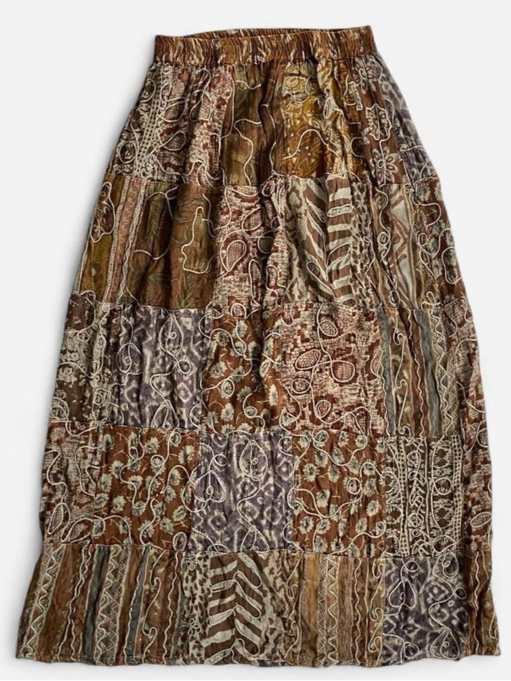 Sacred Threads brown boho patterned maxi skirt
